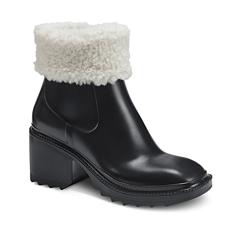 NWT INC Black Ankle Boots Sz 9 Rain Snow Faux Sherpa Waterproof Chunky Lug Sole